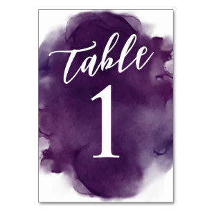 Simple Modern Deep Plum Purple Watercolor Table Number