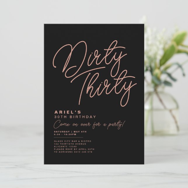 Simple Modern Dirty Thirty Birthday Invitation (Standing Front)