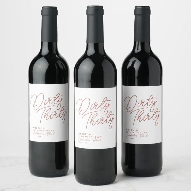 Simple Modern Dirty Thirty Personalized Birthday Wine Label (Bottles)