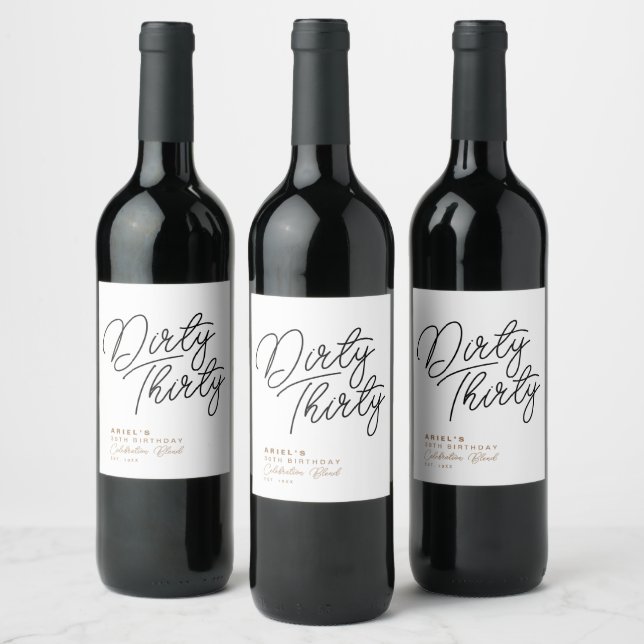 Simple Modern Dirty Thirty Personalized Birthday Wine Label (Bottles)