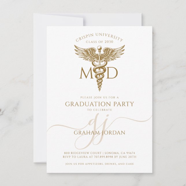 Simple Modern Doctor Gold Graduation Party  Invitation (Front)