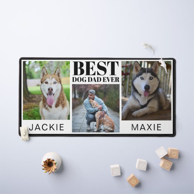 Simple Modern Dog Dad Three Photo Collage  Desk Mat (Kids Table)