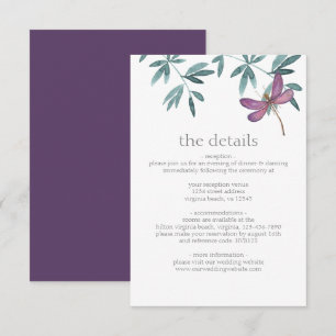 Simple Modern Dragonfly Greenery Wedding Details Enclosure Card