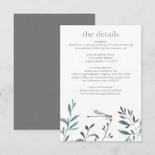 Simple Modern Dragonfly Greenery Wedding Details Enclosure Card