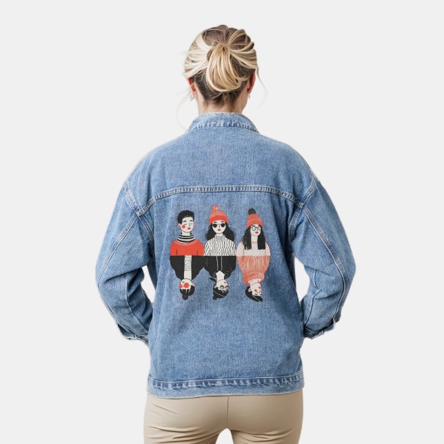 Simple modern drawing of cool young people  denim jacket (Model)