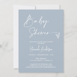 Simple Modern Dusty Blue Baby Shower QR Code Photo Invitation