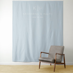 Simple Modern Dusty Blue Monogram Wedding Backdrop Tapestry