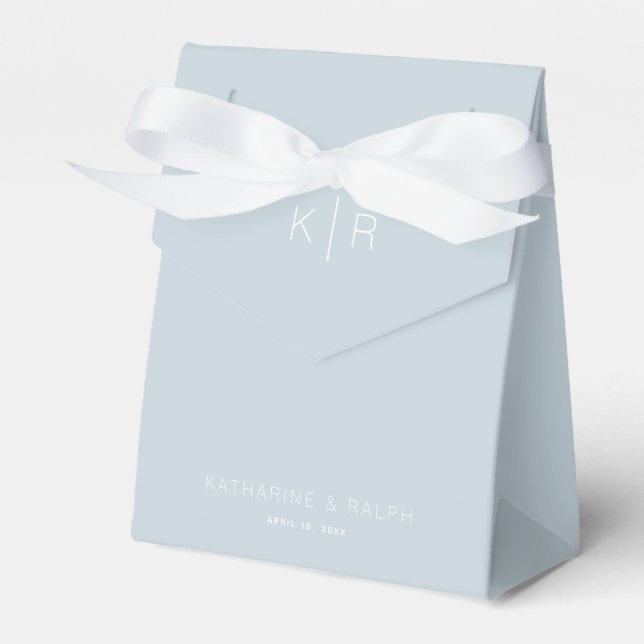 Simple Modern Dusty Blue Monogram Wedding Favor Box (Front Side)