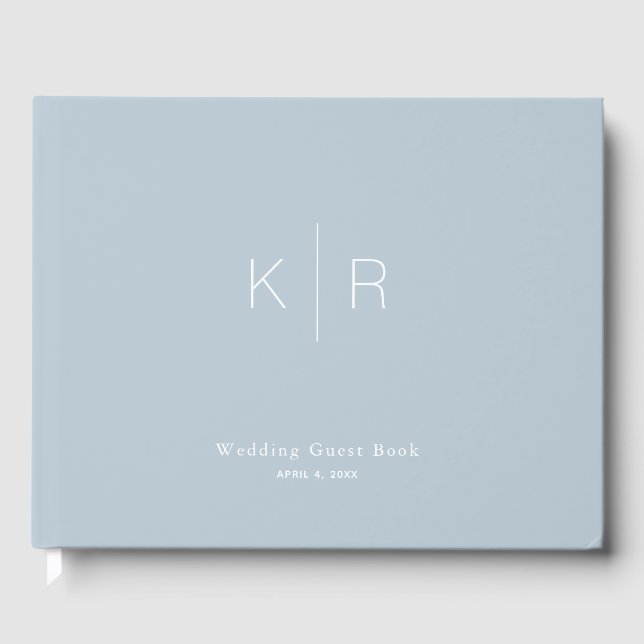 Simple Modern Dusty Blue Monogram Wedding Guest Book (Front)
