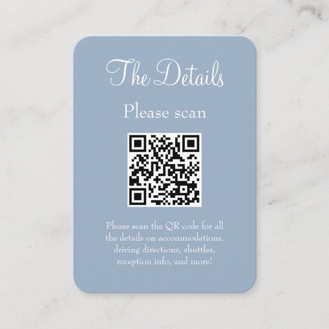 Simple Modern Dusty Blue Wedding Details QR Code Enclosure Card (Front)