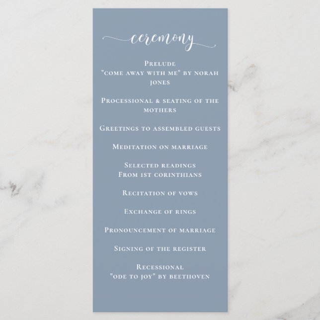 Simple Modern Dusty Blue Wedding Program (Front)