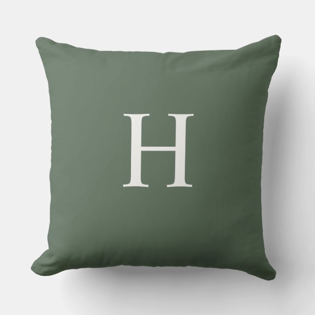 Simple Modern Dusty Green Monogram Outdoor Pillow (Front)