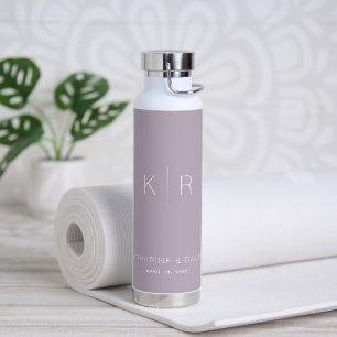 Simple Modern Dusty Lilac Monogram Wedding Water Bottle