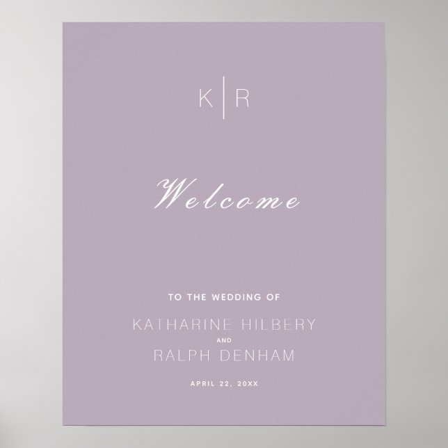 Simple Modern Dusty Lilac Wedding Welcome Poster (Front)