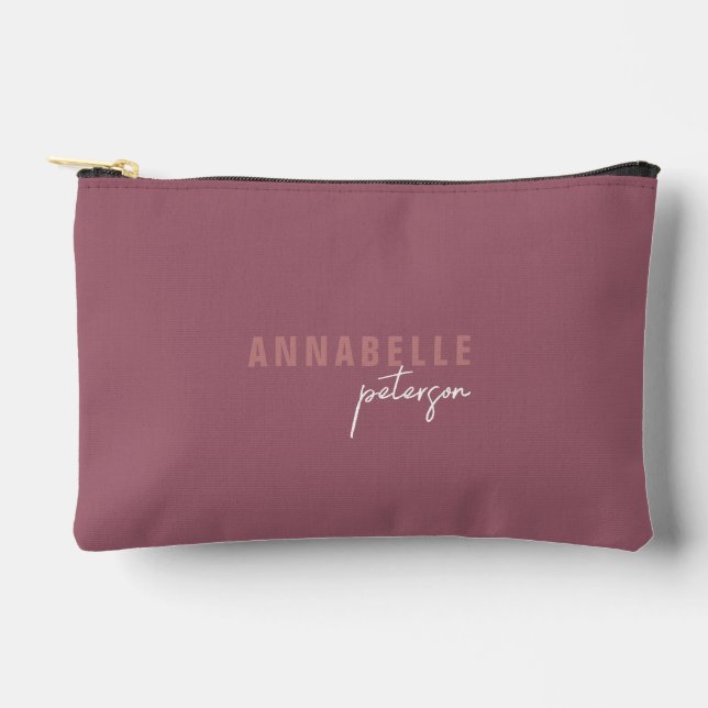 Simple Modern Dusty Rose Minimal Script Custom Accessory Pouch (Front)