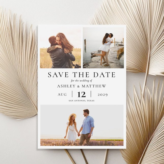 Simple Modern Elegant 3 Photo Collage Wedding Save The Date (Creator Uploaded)