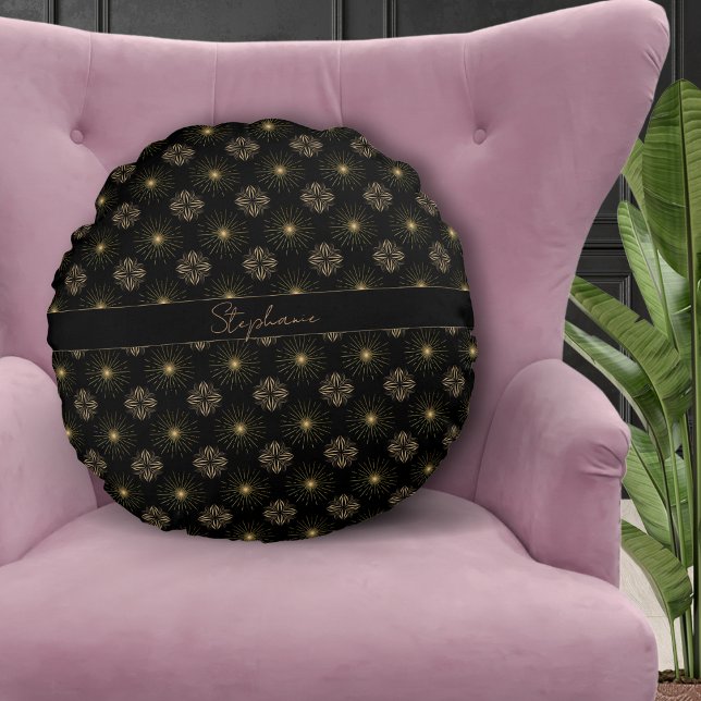 Simple Modern Elegant Black and Blush Monogram Round Pillow (Creator Uploaded)