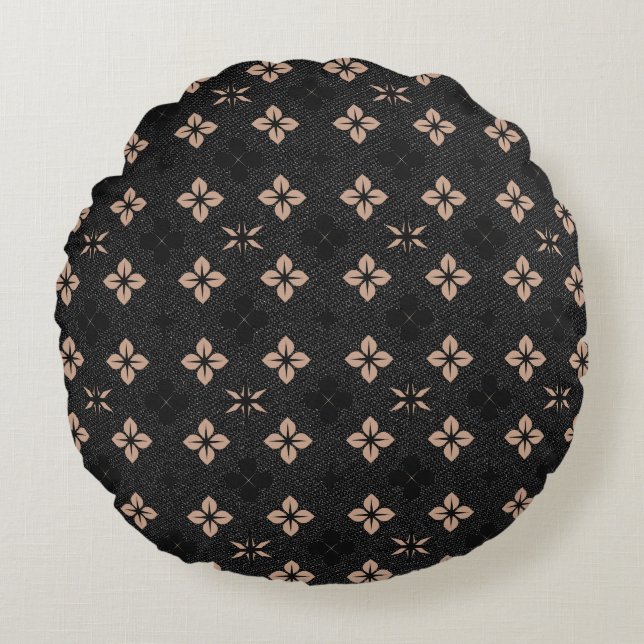 Simple Modern Elegant Black and Blush Pink Pattern Round Pillow (Front)