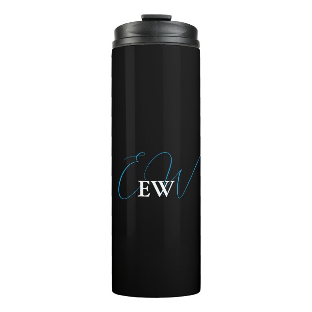 Simple Modern Elegant Black and White Monogrammed Thermal Tumbler (Front)