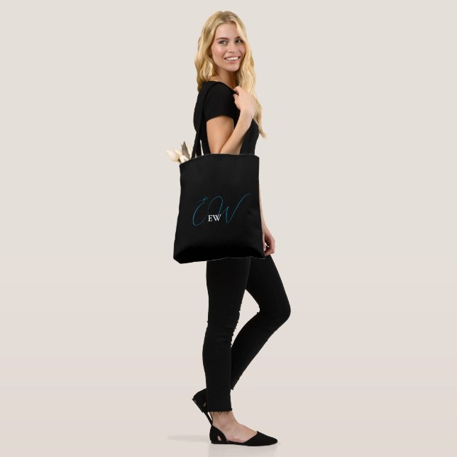 Simple Modern Elegant Black and White Monogrammed Tote Bag (On Model)