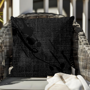 Simple Modern Elegant Black Faux Jute Burlap  Throw Pillow