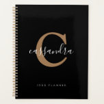 Simple Modern Elegant Black Gold Monogrammed Planner<br><div class="desc">Simple Modern Elegant Black Gold Monogrammed Planner</div>