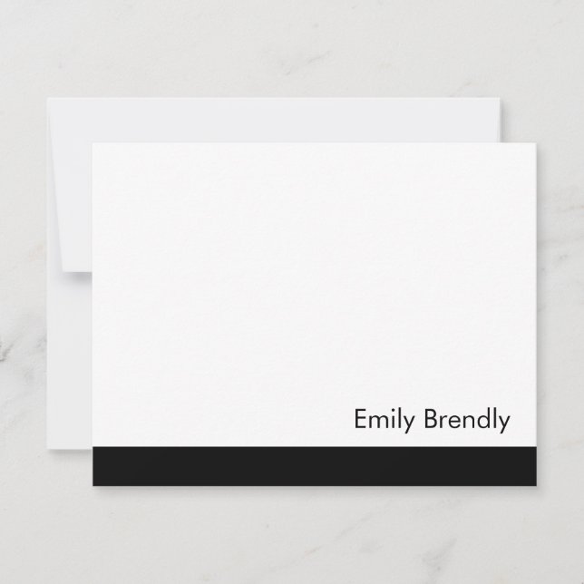 Simple Modern Elegant Black White Flat Note Card (Front)