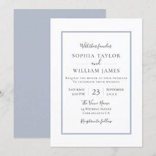 Simple Modern Elegant Blue Border Script Wedding Invitation