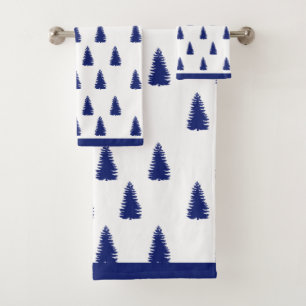 Simple Modern Elegant Christmas Pine Trees Bath Towel Set