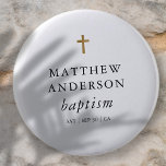 Simple Modern Elegant Cross Baby Baptism 2 Inch Round Button<br><div class="desc">Design is composed of simple typography with sans serif and serif font.</div>
