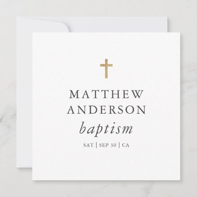 Simple Modern Elegant Cross Baby Baptism Invitation (Front)