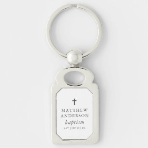 Simple Modern Elegant Cross Baby Baptism Keychain