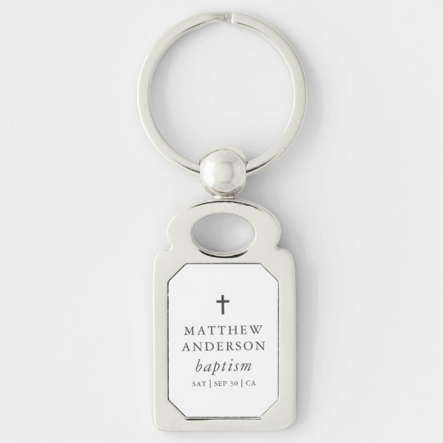 Simple Modern Elegant Cross Baby Baptism Keychain (Front)