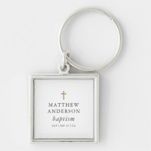Simple Modern Elegant Cross Baby Baptism Keychain