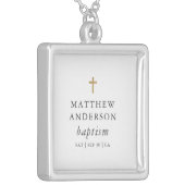 Simple Modern Elegant Cross Baby Baptism Silver Plated Necklace (Front Left)