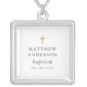 Simple Modern Elegant Cross Baby Baptism Silver Plated Necklace (Front)