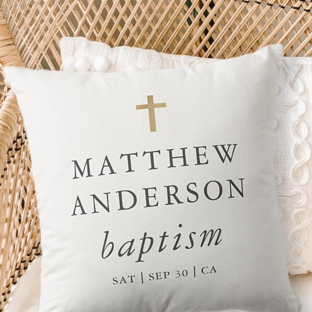 Simple Modern Elegant Cross Baby Baptism Throw Pillow (Creator Uploaded)