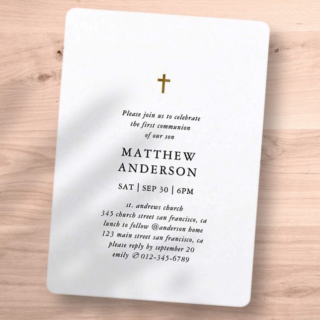 Simple Modern Elegant Cross Boy First Communion Invitation (Creator Uploaded)
