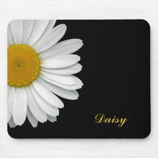 Simple Modern Elegant Daisy Flower with Name Mouse Pad (Front)