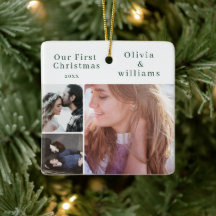 Simple Modern Elegant Engaged 4 Photo Christmas