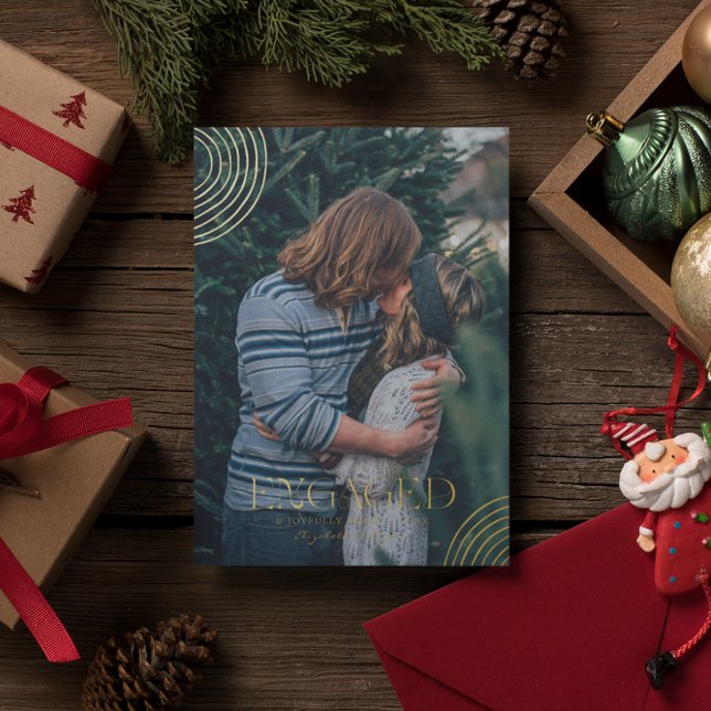 Simple Modern Elegant Engaged Photo | Christmas   Foil Holiday Card (Creator Uploaded)