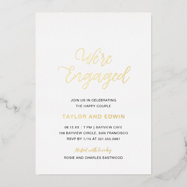 Simple Modern Elegant Engagement Party Gold (Front)