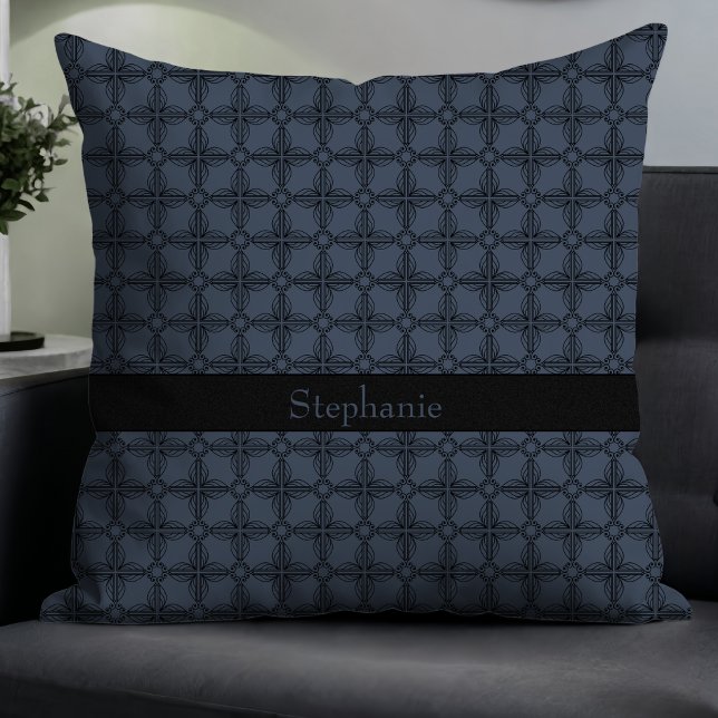 Simple Modern Elegant Floral Monogram Blue Grey Throw Pillow (Creator Uploaded)