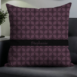 Simple Modern Elegant Floral Monogram Plum Throw Pillow