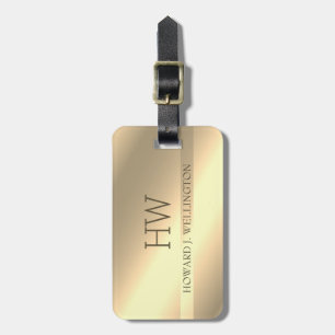 Simple Modern Elegant Gold Metallic monogram Name Luggage Tag