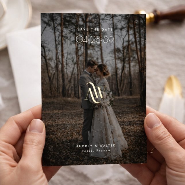 Simple Modern Elegant Gold Monogram Photo Wedding (Creator Uploaded)
