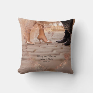 Simple Modern Elegant Married 2 Photo Christmas  Throw Pillow