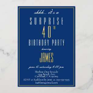 Simple Modern Elegant Navy 40th Birthday