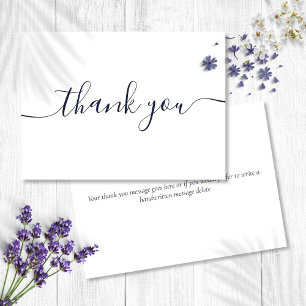 Simple Modern Elegant Navy Blue Script Thank You Card