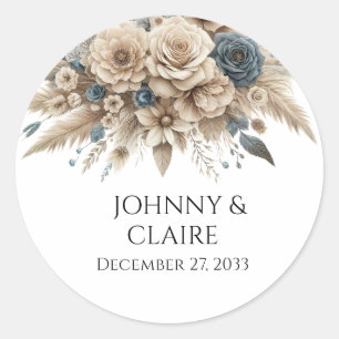 Simple Modern Elegant Pampas Grass Minimalist  Classic Round Sticker